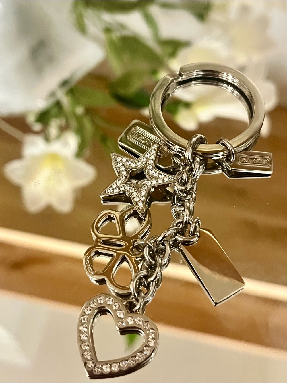 Coach Silver Star & Heart Charm Keychain/bagcharm